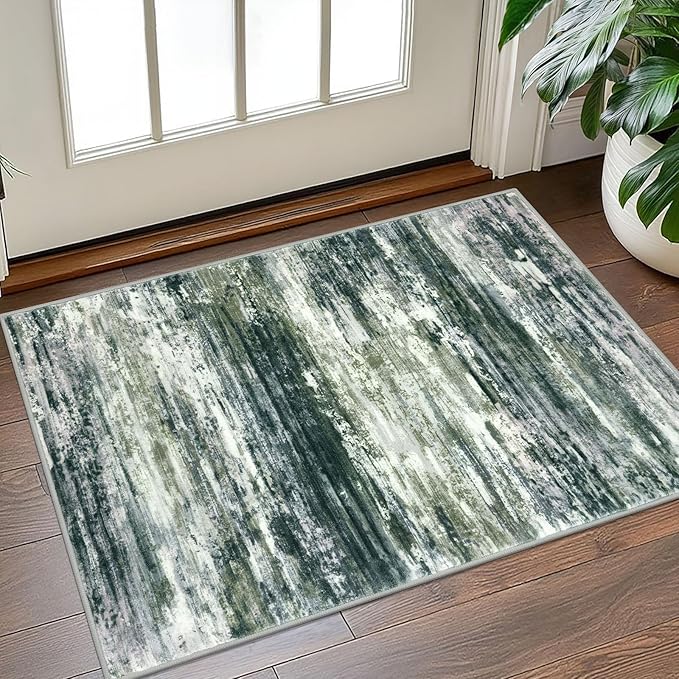 KOZYFLY Small Area Rug 2x3 Rug Entryway Rugs Modern Abstract Indoor Non-Slip Machine Washable Rug Green Yellow, Dining Room Rug with Soft Low Pile for Living Room Bath Office Small Carpet Floor Mats