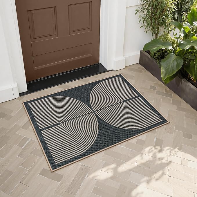 Lahome Enfys Rainbow Outdoor Mats for Front Door, 2x3 Small Washable Kitchen Rugs, Farmhouse Neutral Throw Rug Non Slip Non Shedding Indoor Outdoor Carpet for Entryway Foyer