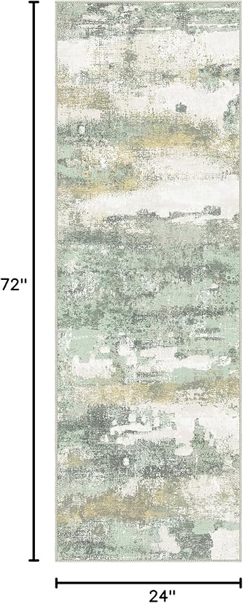 BEIMO Runner Rug for Hallway Kitchen, 2x6 Machine Washable Runners Rug for Entryway, Light Green Soft Modern Abstract Throw Rugs, Low Pile Floor Carpet with Non Slip Backing