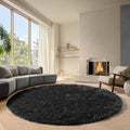 ONASAR Black Round Rugs 7ft for Living Room, Fluffy Bedroom Circle Area Rug, Soft Plush Shaggy Carpet for Kids Girls Boys Teen Nursery Dorm Classroom Playroom Home Decor Aesthetic