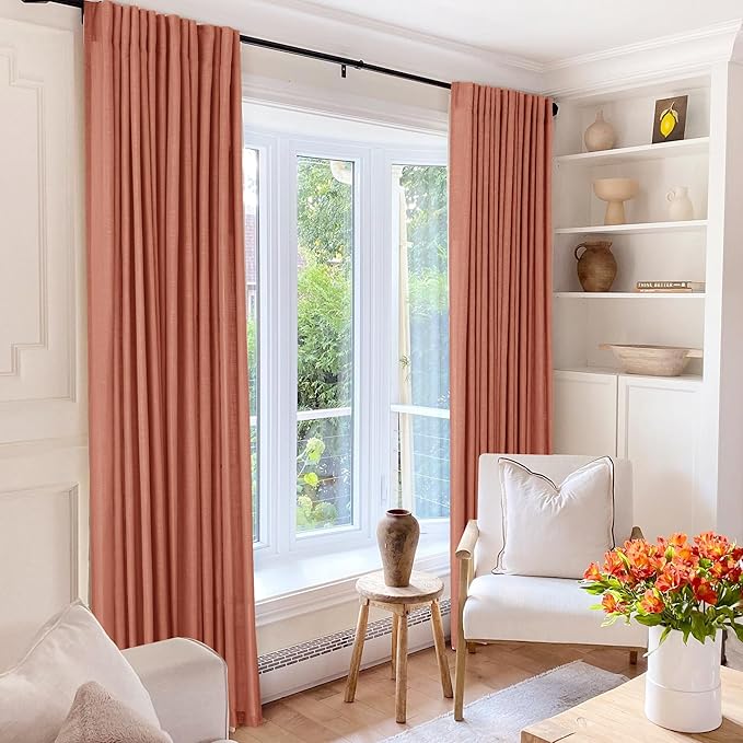 92 inch Linen Terracotta Curtains 2 Panels for Living Room Back Tab Light Filtering Semi Sheer Rust Colored Curtains 92 inches Long Soft Thick Cotton Cloth Textured Rustic Boho Farmhouse Room Decor