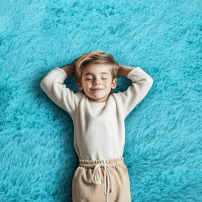 Rugs for Bedroom 4x6, Alfombras para Salas Shag Large Plush Soft Area Rug, Shaggy Carpets for Livingroom, Kids Boys Girls Home Decor Aesthetic(Teal Blue, 4 x 6)