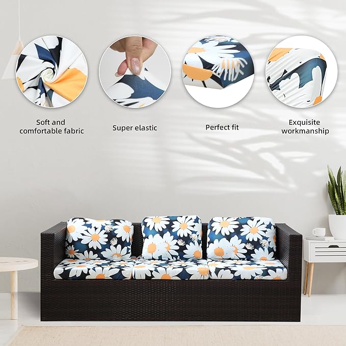 8Pcs Stretch Patio Cushion Covers,Outdoor Couch Covers Replacement,Outdoor Couch & Sofa Slipcovers,for Patio Furniture Cushion Covers,Washable Reusable urniture Protector(Chrysanthemum,8PCS)