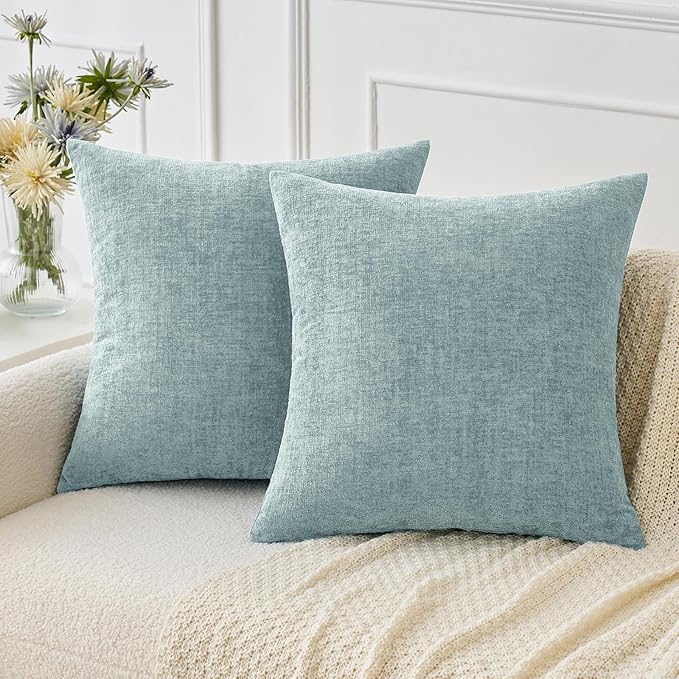 MIULEE Pack of 2 Light Blue Throw Pillow Covers 24x24 Inch Soft Chenille Pillow Covers for Sofa Living Room Spring Home Decor Couch Solid Dyed Cases