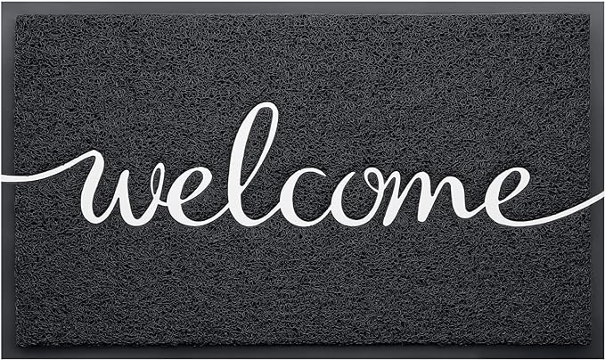 CozyBounty Black Door Mat Welcome Mats Outdoor Indoor Non-Slip Doormat for Entryway Low-Profile Floor Mat for Yard, Garage, High Traffic Areas (36"x24", Black)