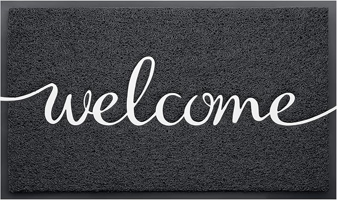BeneathYourFeet Door Mat, Welcome Mat Low Profile Floor Mat Front Doormat Indoor and Outdoor Doormat Non Slip Rugs for Entryway, Patio, High Traffic Areas (32"x20", Black-Welcome)