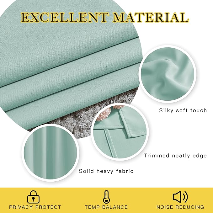 NICETOWN Seafoam Green Blackout Curtains 90 inches Long, Grommet Thermal Insulated Blackout Window Treatments Sound Reducing for Bedroom/Living Room, 2 Panels, W52 x L90