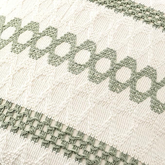 MIULEE Set of 2 Sage Green Boho Decorative Pillow Covers 24x24 Inch Farmhouse Rustic Couch Throw Pillows Modern Summer Cotton Cushion Covers Retro Cute Macrame Woven Spring Decor for Bed Sofa Chair