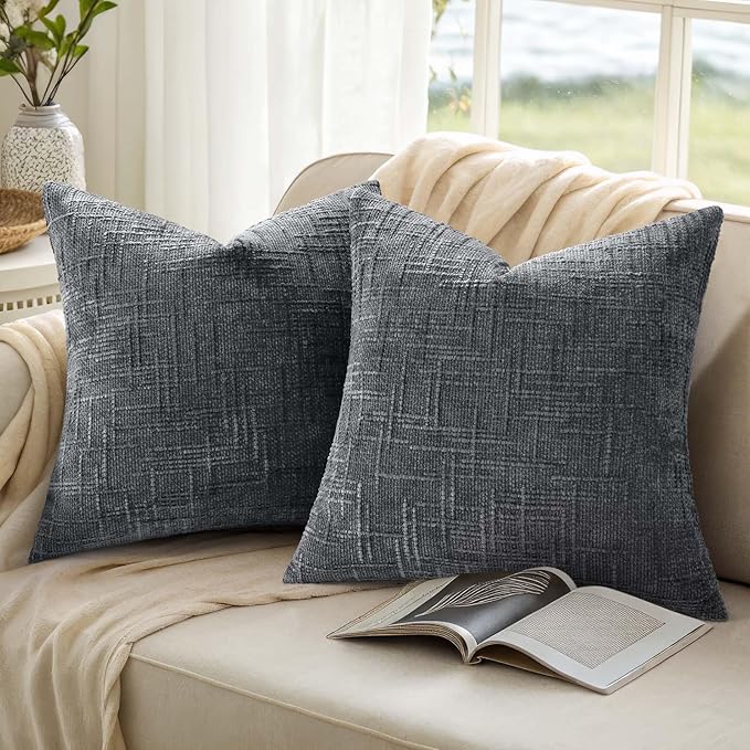 decorUhome Dark Grey Chenille Throw Pillow Covers 20x20 Set of 2 Textured Soft Cozy Slubby Couch Pillow Covers Modern Farmhouse Boho Decorative Pillow Cases for Bed Sofa Living Room