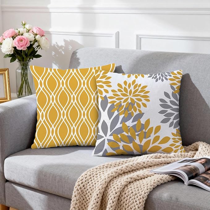Hexagram Geometric Yellow Pillow Covers 16x16 Set of 4, Decorative Outdoor Boho Modern Throw Pillow Covers, Home Sweet Home Farmhouse Cushion Case for Couch Sofa Bedroom Indoor Decor(No Insert)