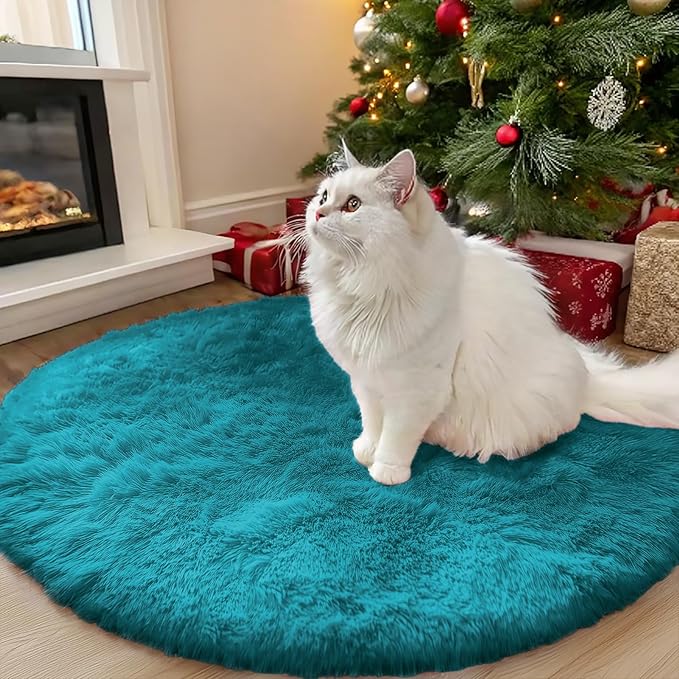 OLANLY Teal Round Rugs for Bedroom - Machine Washable, 3 ft Circle Area Rugs for Living Room, Soft and Fluffy Shaggy Carpet for Teen Girl and Boys, Nursery Rooms, Dorms, Home Decor Aesthetic