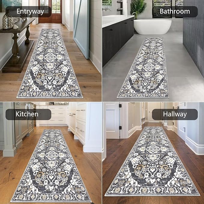 HEBE Hallway Runner Rug 2'8''x8' Washable Vintage Distressed Area Rugs Non Slip Laundry Rug Runner Boho Floor Carpet Runners for Hallways Entryway Laundry Room Kitchen Bathroom