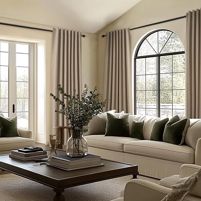 Topfinel Greige 90 Inches Long Blackout Natural Linen Curtains for Bedroom, Chocolate Brown Pinch Pleat Sound Blocking Curtains, Neutral Farmhouse Lined Drapes 2 Panels for Living Room Sliding Door