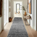 Washable Runner Rug 2'6''x14'Moroccan- Non Slip Hallway Rugs Rubber Backing Kitchen Floor Carpet Low Pile Long Mat with Soft Entryway Rug 2'6''x14'Black