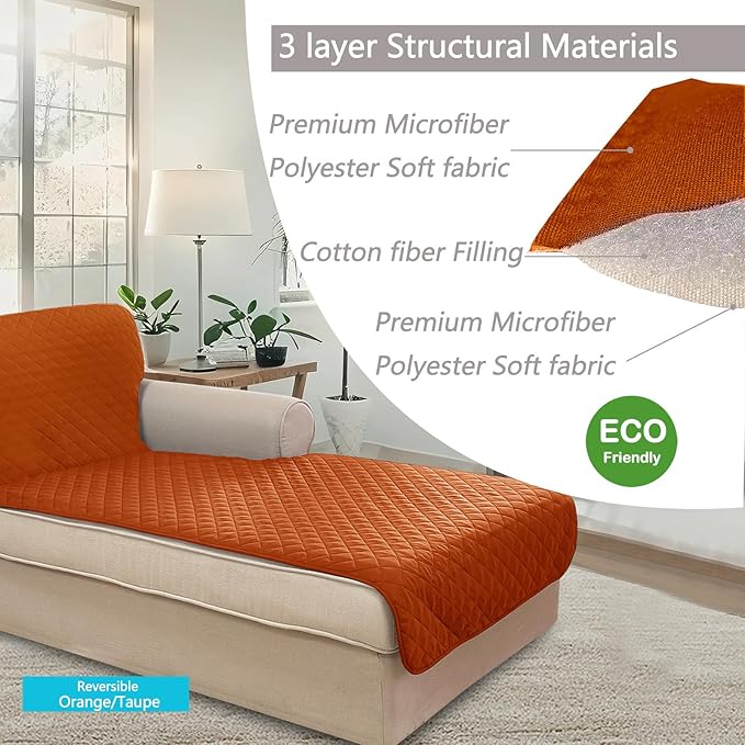 U-NICE HOME Sectional Couch Cover for Dogs Chaise Lounge Reversible Sofa Cover Furniture Protector Cover for Pets with Elastic Adjustable Strap (Chaise Lounge, Orange/Taupe)
