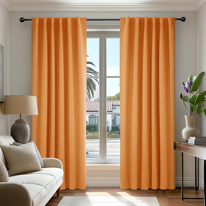 Deconovo Blackout Curtains, Thermal Insulated, W52 x L95 2 Panels, Back Tab, Machine Washable, Room-Darkening Drapes for Bedroom/Living Room Orange Flame