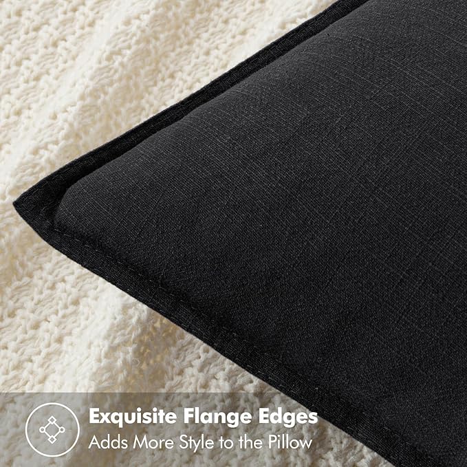 MIULEE Decorative Linen Euro Sham Pillow Covers 22x22 Inch Black Boho Farmhouse Neutral Couch Throw Pillows for Halloween Bed Pack of 2 Accent Modern Pillowcase Sofa Livingroom Home Decor