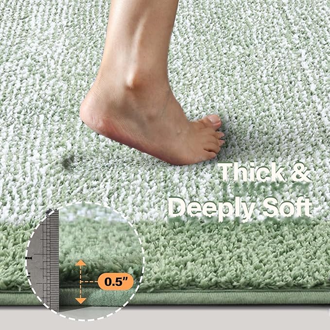 Bathroom Rugs 30x20 Non Slip Washable, Green Bath Mat for Bathroom Floor Tub, Soft Absorbent Quick Dry Mats for Shower, Bathtub,Home Decor