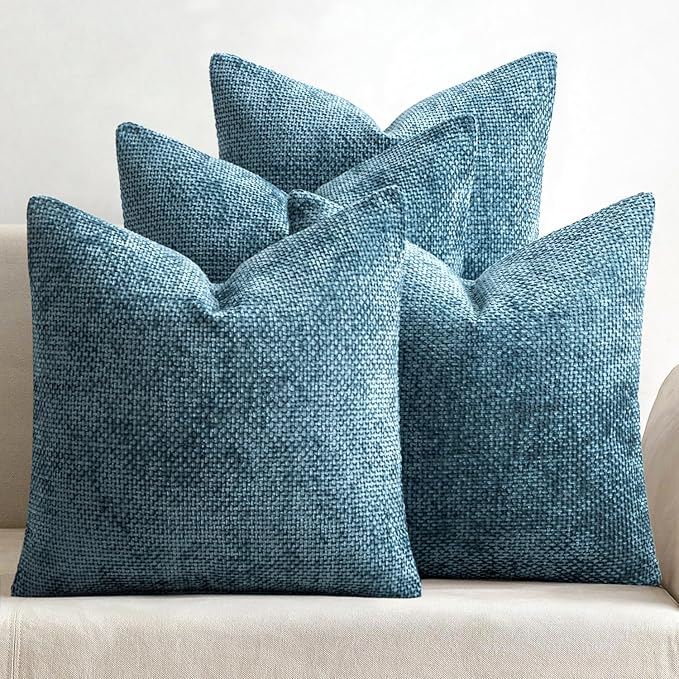 MIULEE Pack of 4 Couch Throw Pillow Covers 20x20 Inch Smoke Blue Soft Decorative Chenille Pillow Covers Farmhouse Accent Cushion Covers for Boho Spring Home Decor Sofa Bedroom Living Room