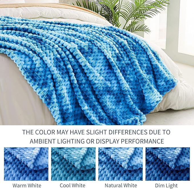 Exclusivo Mezcla Fleece Throw Blanket for Couch, Extra Large Fuzzy Tie-dye Cobalt Blue Bed Blankets, Soft Cozy Plush Sofa Throws for All Seasons, 50x70 Inches