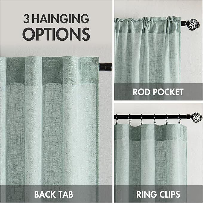 MIULEE Sea Green Linen Curtains 84 Inch Length for Bedroom Living Room, Soft Thick Linen Textured Window Drapes Semi Sheer Light Filtering Back Tab Rod Pocket Burlap Look Aqua Decor, 2 Panels