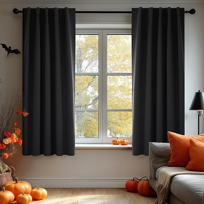 Deconovo Blackout Curtains, Thermal Insulated, W38 x L45 2 Panels, Back Tab, Machine Washable, Room-Darkening Drapes for Bedroom/Living Room Black
