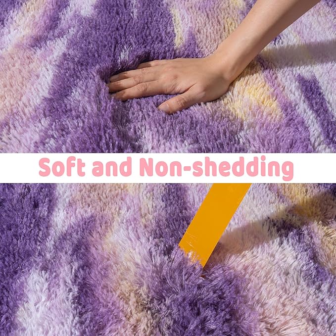 Soft Runner Rugs for Bedroom Hallways, 2x4 Abstract Purple Fluffy Shag Throw Area Rug Non Slip for Bedside Dorm, Long Shaggy Furry Carpet for Nursery Living Room
