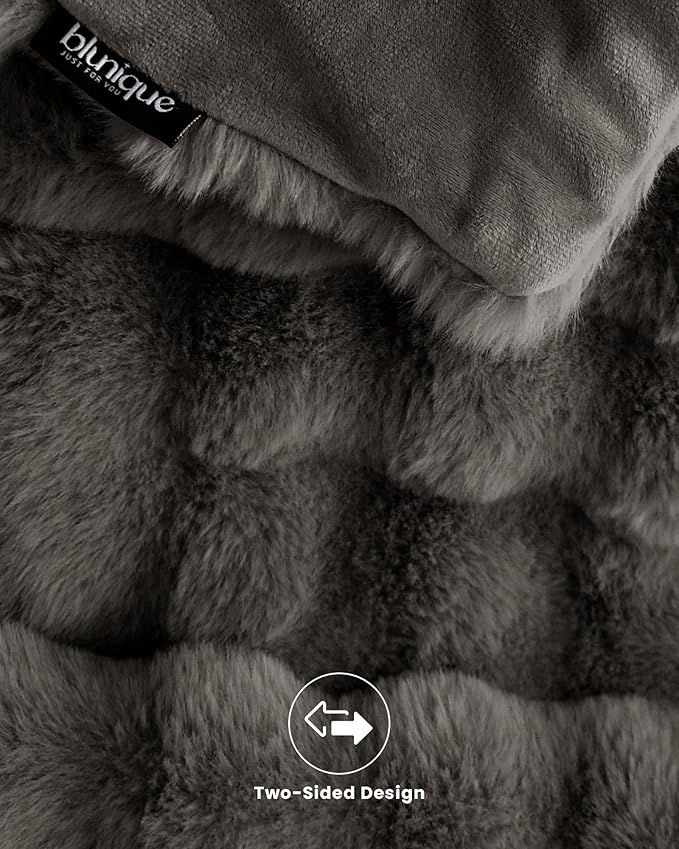 Ultra Soft Cozy Faux Fur Throw Blanket, Fuzzy Plush Thick Bubble Blanket, Oversize Luxury Fluffy Blanket for Couch, Bed, and Living Room, 60x80 Inches, Dark Grey Taupe