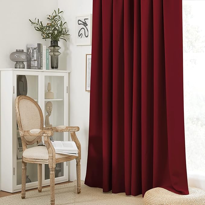 RYB HOME Short Blackout Curtains for Bedroom, Room Darkening Insulated Summer Heat Light UV Blocking Energy Saving Drapes for Nursery, Width 34 by Length 48, Burgundy Red, Set of 2