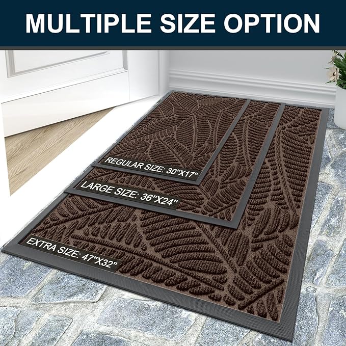 Colorxy Waterproof Doormat, Sturdy Natural Rubber Front Door Mats, Non Slip Low Profile Indoor Outdoor Entrance Mat, Stain Resistant Easy Clean Floor Mat for Patio or Entryway, 59''x20'', Dark Brown