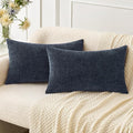 MIULEE Pack of 2 Couch Throw Pillow Covers 12x20 Inch Soft Navy Blue Chenille Lumbar Pillow Covers for Sofa Living Room Solid Dyed Cases