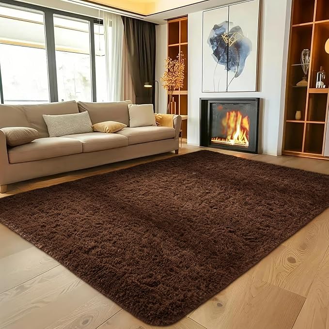 Ophanie Brown Rugs for Living Room Bedroom, 6x9 Fluffy Fuzzy Furry Carpet, Plush Soft Shaggy Bedside Indoor Floor Area Rug for Kids Girls Boys Baby Teen Dorm Nursery Home Decor Aesthetic