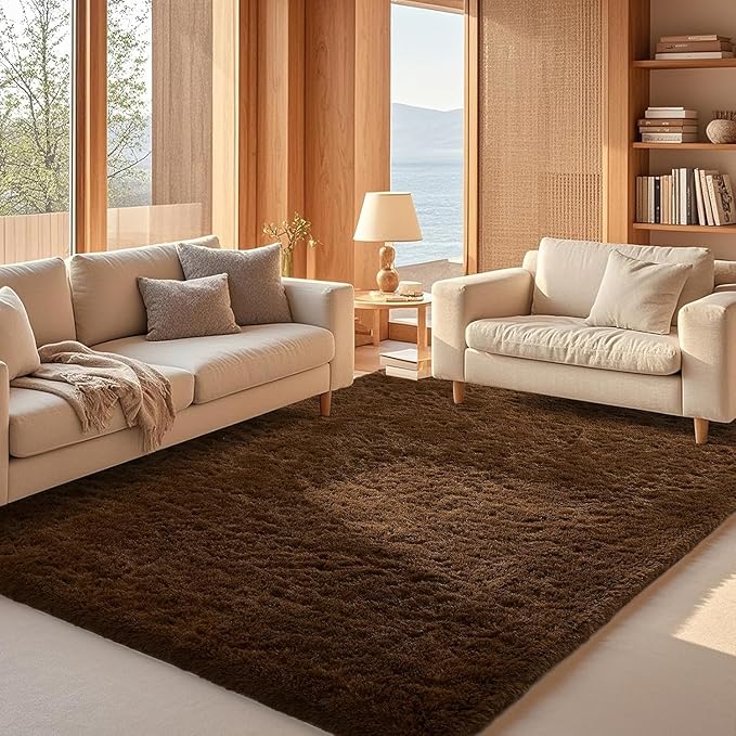 Ophanie Brown Rugs for Living Room Bedroom, 6x9 Fluffy Fuzzy Furry Carpet, Plush Soft Shaggy Bedside Indoor Floor Area Rug for Kids Girls Boys Baby Teen Dorm Nursery Home Decor Aesthetic