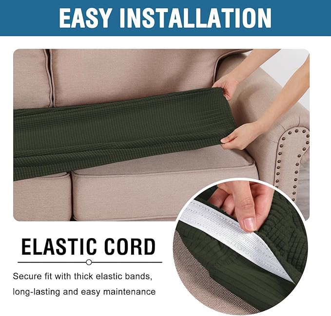H.VERSAILTEX Super Stretch Individual Seat Cushion Covers Sofa Covers Couch Slipcover Sets Thick Jacquard Textured Twill Fabric (3 Piece Sofa Cushion Covers, Olive)