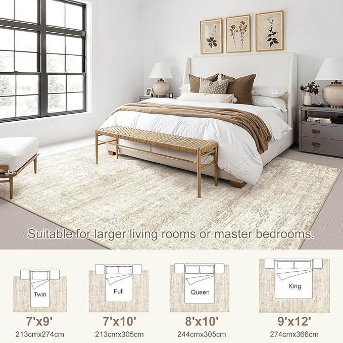 UERMEI 8x10 Area Rug Living Room Rugs - Washable Neutral Modern Abstract Soft Thin Rug Indoor Floor No Slip Rug Carpet for Bedroom Under Dining Table Home Office Decor - Beige/Brown