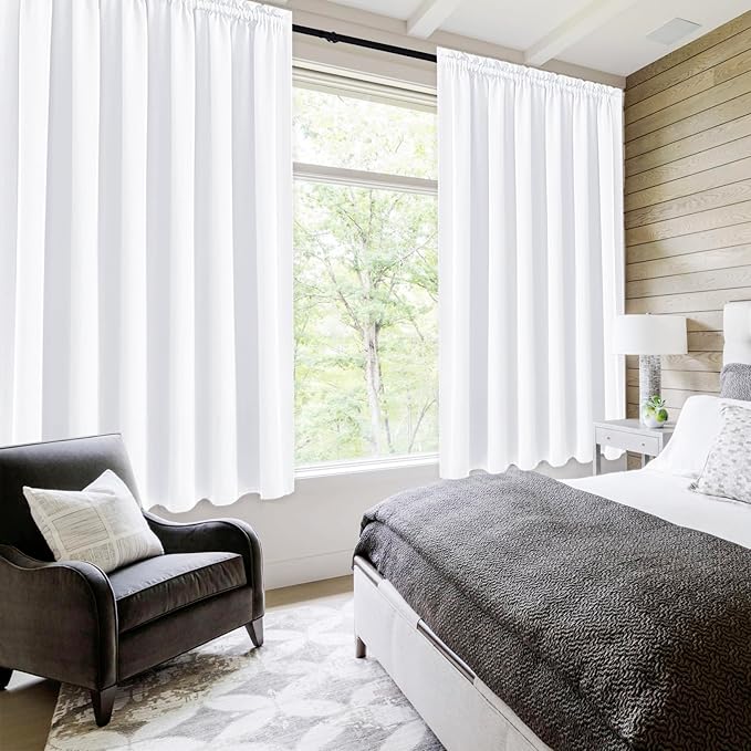 DWCN White Curtains for Living Room Thermal Insulated, 50% Light Blocking Curtains for Bedroom, Dining Room Window, W 70x L 72 Inch, Set of 2 Rod Pocket Curtain Panels