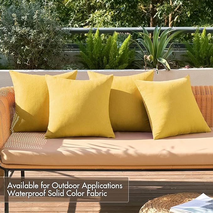 MIULEE Pack of 4 Decorative Outdoor Throw Pillow Covers Linen Waterproof Pillow Covers Farmhouse Cushion Cases for Patio Garden Tent Balcony Couch Sofa 16x16 inch Yellow