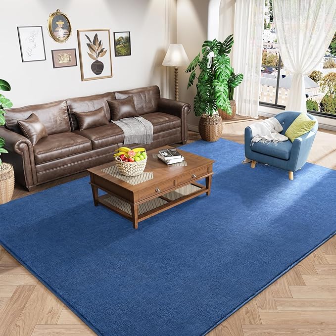 Amearea Large Modern Area Rugs for Bedroom Living Room, 6x9 Feet Blue Thickened Memory Foam Rug, Fluffy Indoor Washable Rugs Non Slip Minimalist Carpet for Boys Girls Dorm Nursery Room Decor