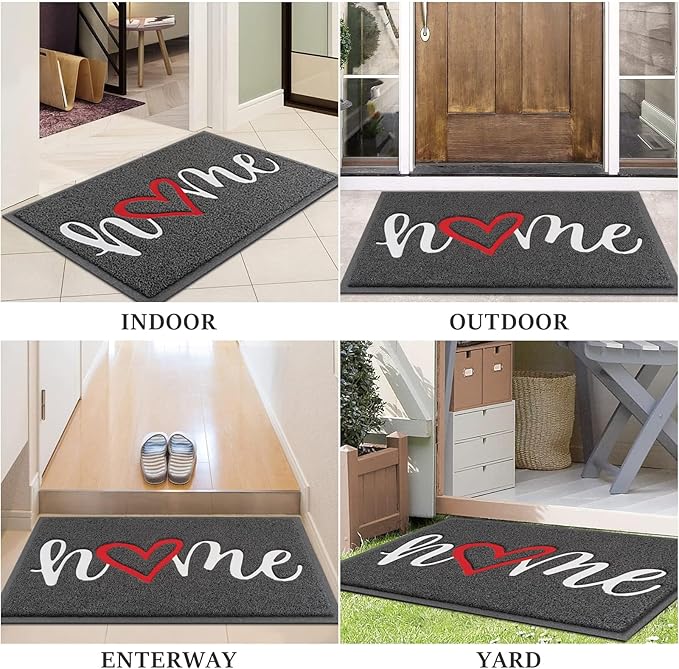 BeneathYourFeet Door Mat, Welcome Mat Low Profile Floor Mat Front Doormat Indoor and Outdoor Doormat Non Slip Rugs for Entryway, Patio, High Traffic Areas (36"x24", Grey-Home)