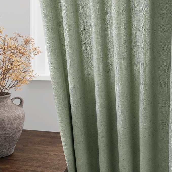 Nanspring Desert Sage Linen Curtains 72 Inch Length for Living Room Semi Sheer Light Filtering Door Drapes 2 Panels Set for Kids Bedroom Back Tab Rod Pocket Modern Farmhouse Decor 52x72