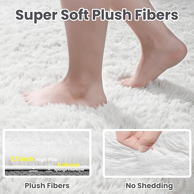 8x10 Area Rugs for Living Room:Ultra Soft Fluffy Shag White Rugs for Bedroom, Non-Slip Large Fuzzy Plush Rug Indoor Floor Carpet for Nursery Kids Boys Girls Room, Dorms, Playroom, Modern Home Decor