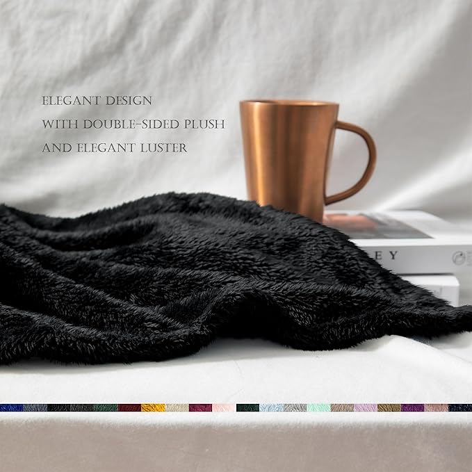 Exclusivo Mezcla Plush Fuzzy Fleece Bed Blanket King Size, Super Soft, Fluffy and Warm Blankets for Couch, Bed, All Season (Black, 90x104 inches)