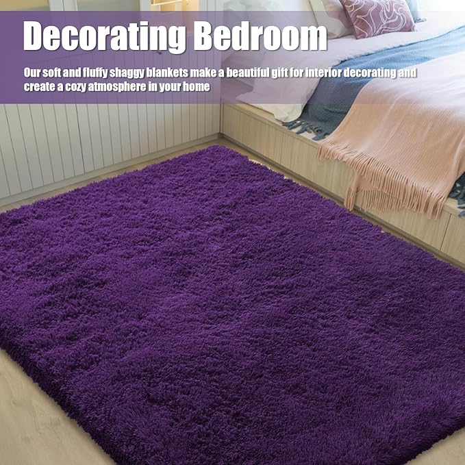 Shag Area Rug for Bedroom 5x8,Purple Fluffy Area Rugs for Living Room,Soft Fuzzy Rug Non-Shedding Indoor Plush Carpet for Kids Bedroom Nursery Dorm Home Decor