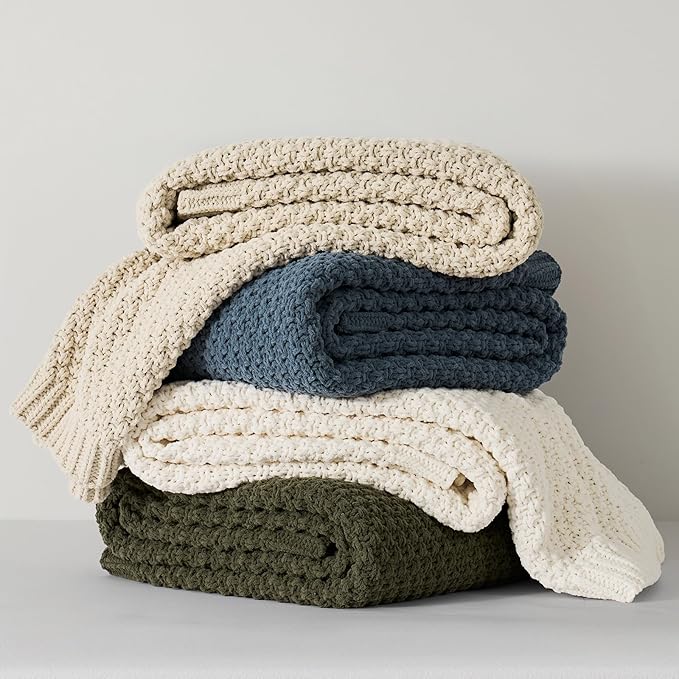 EVERGRACEHOME Chunky Chenille Knit Throw Blanket for Couch, Soft Luxurious Moss Stitch Blankets for Bed, Cozy Decorative Farmhouse Knitted Throws for Sofa, Olive Green, 60" x 80"