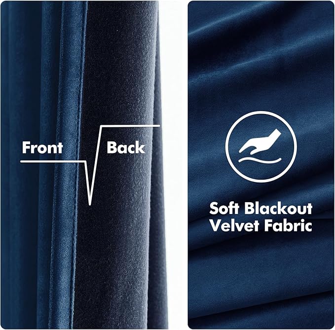 MIULEE Velvet Curtains Navy Blue Elegant Grommet Curtains Thermal Insulated Soundproof Room Darkening Curtains/Drapes for Classical Living Room Bedroom 52 x 84 Inch 2 Panels