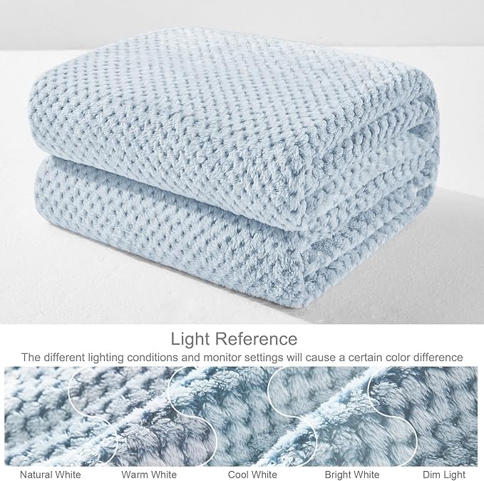 Exclusivo Mezcla Fleece Bed Blanket King Size, Super Soft and Warm Blankets for Couch, Sofa and Bed Waffle Textured, Cozy, Fuzzy and Lightweight (Heather Slate Blue, 90x104 Inches)