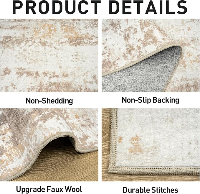 5x7 Area Rugs Washable Rug: Modern Abstract Living Room Rug Soft Anti-Skid Thin Carpet Indoor Floor Non-Shedding Carpets for Bedroom Dining Room Farmhouse Nursery Home Office - Beige Grey