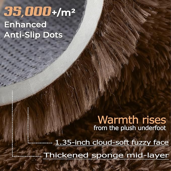 5x7 Area Rug for Living Room: Fluffy Shag Soft Washable Rugs Fuzzy Plush Indoor Carpet for Bedroom Nursery Playroom Dorm Kids Girls Boys Room (Coffee, 5'x7')