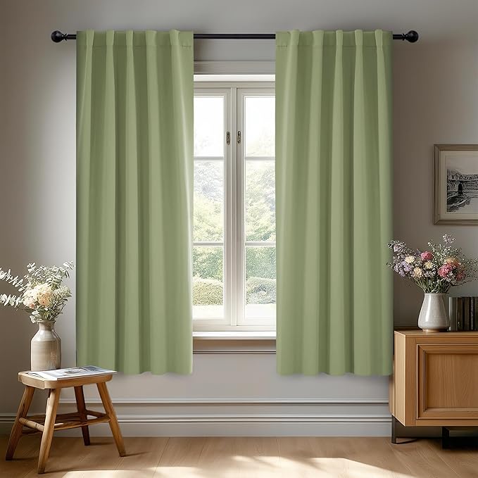 Deconovo Blackout Curtains, Thermal Insulated, W42 x L54 2 Panels, Back Tab, Machine Washable, Room-Darkening Drapes for Bedroom/Living Room Sage Green