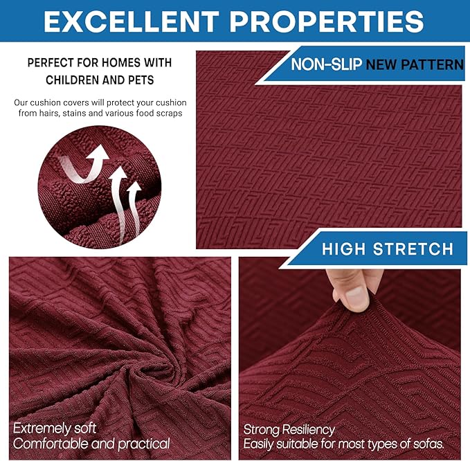 XINEAGE 2026 New 4 Pieces Extra Large Couch Covers for 3 Cushion Sofa Super Stretch Sofa Cover for 3 Large Seat Cushion Universal Fitted Slip Cover for Living Room (Wine Red), 91"-110"(3 Cushions)